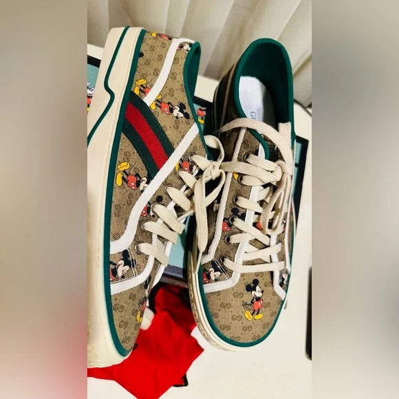 Gucci Disney Mickey Tennis 1977 GG Print Men’s Sneakers Size 9+US / UK 8.5